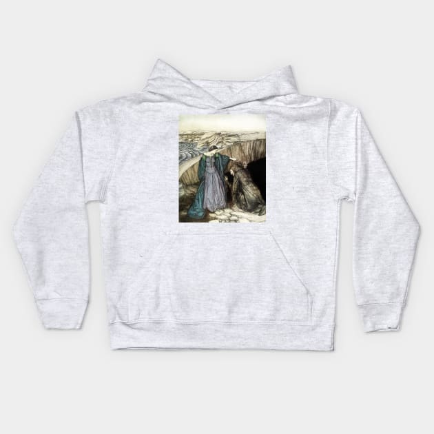 Merlin and Vivien - Arthur Rackham Kids Hoodie by forgottenbeauty